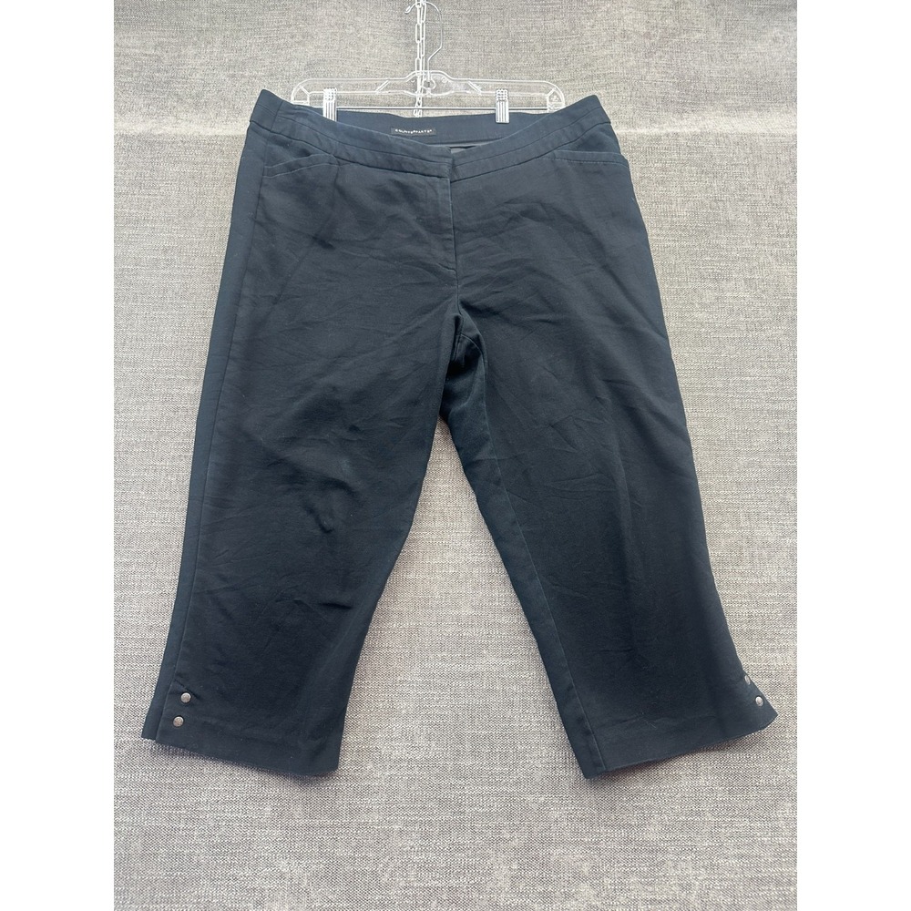 Counterparts Capri Pants Women 14 Black Cotton Stretch Straight Leg Ankle Button
